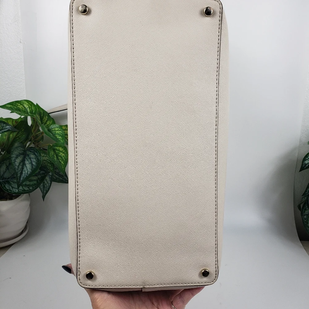 Kate Spade HUGE Cream Leather Tote Travel Bag Luggage Nuetral Normcore 19 x 11
